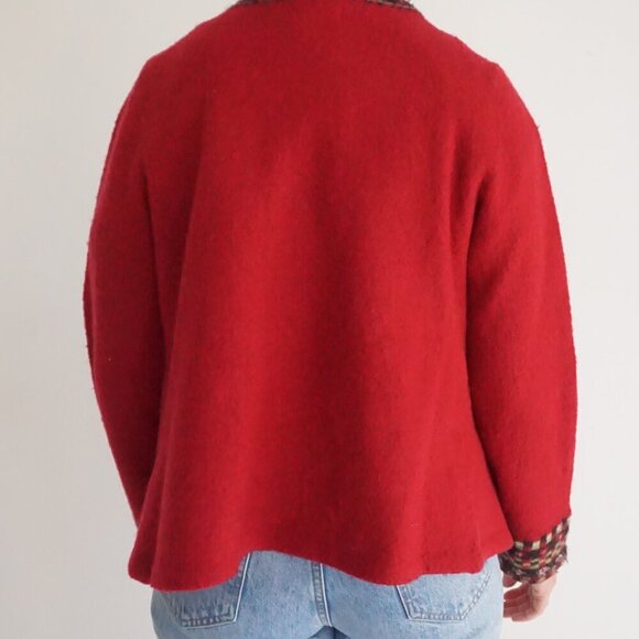 Vintage Christopher Banks Red Knit Floral Beaded 100% Wool Zip Up Sweater L - Picture 3 of 12